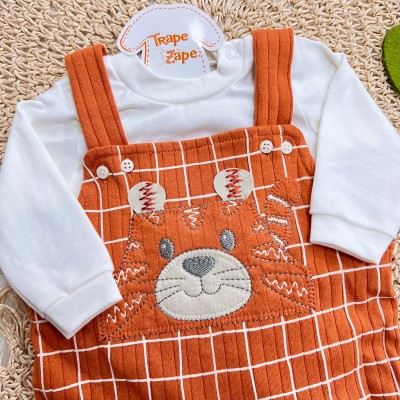 Conj. Body Manga Longa e Jardineira Tigrinho - Ferrugem